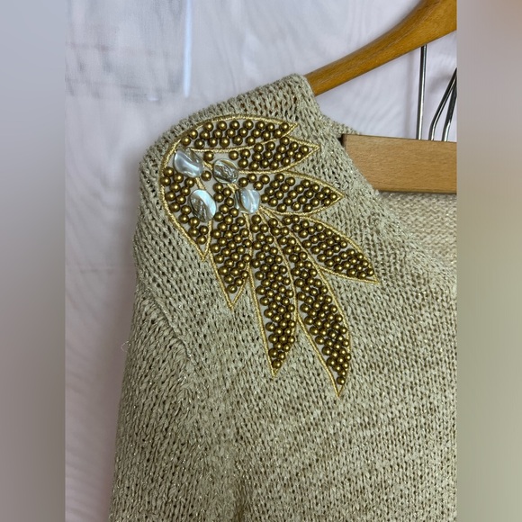 Vintage CPM Collection metallic sweater with beading and faux fur details. - Picture 2 of 10